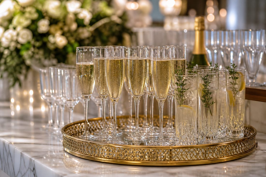 Exemple : verrerie et cocktail dressés pour réception