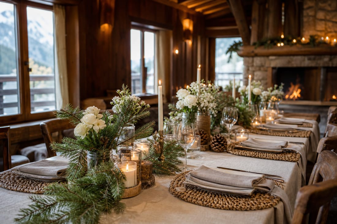 Exemple : décor de réception chalet alpin, sans personnes